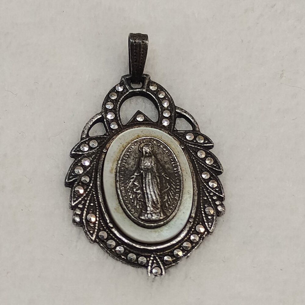 Vintage Religious Silver Jesus Pendant Virgin Mary Sterling Charm Catholic - Picture 10 of 11